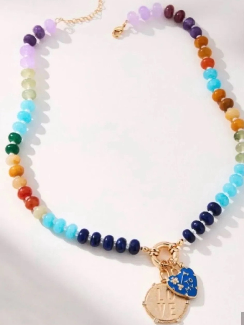 NWT ANTHROPOLOGIE Rainbow Stone And Charm Necklace | Multi MSRP $58
